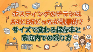 ポスティングのチラシはA4とB5どっちが効果的？サイズで変わる保存率と家庭内での残り方